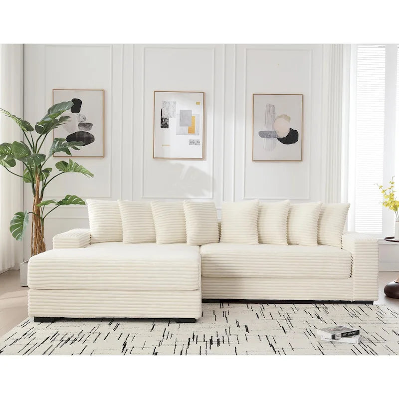 111  Corduroy L-Shaped Sectional Sofa with Left Chaise & 8 Pillows