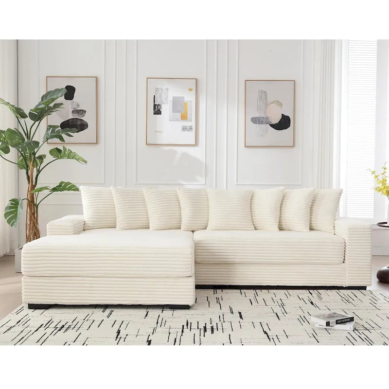 111  Corduroy L-Shaped Sectional Sofa with Left Chaise & 8 Pillows