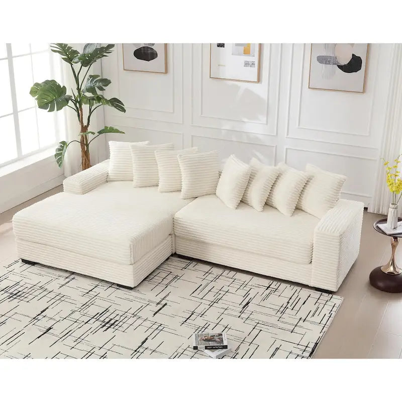 111  Corduroy L-Shaped Sectional Sofa with Left Chaise & 8 Pillows