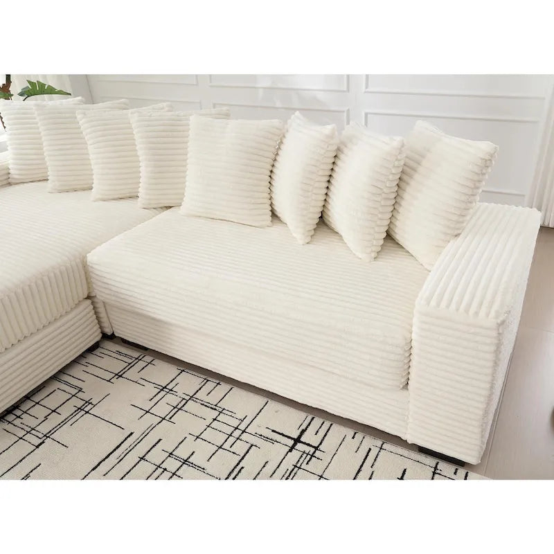 111  Corduroy L-Shaped Sectional Sofa with Left Chaise & 8 Pillows