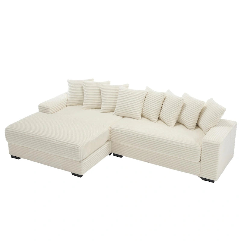 111  Corduroy L-Shaped Sectional Sofa with Left Chaise & 8 Pillows