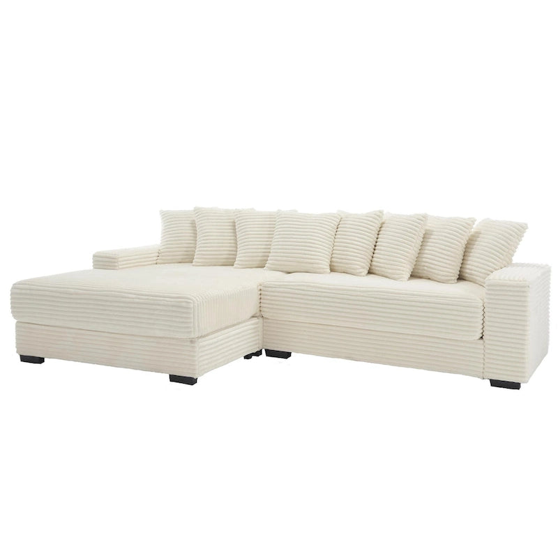 111  Corduroy L-Shaped Sectional Sofa with Left Chaise & 8 Pillows