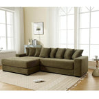 111  Corduroy L-Shaped Sectional Sofa with Left Chaise & 8 Pillows