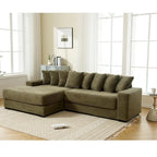 111  Corduroy L-Shaped Sectional Sofa with Left Chaise & 8 Pillows