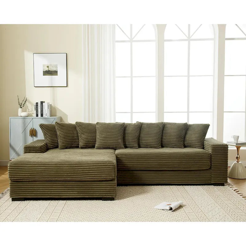 111  Corduroy L-Shaped Sectional Sofa with Left Chaise & 8 Pillows