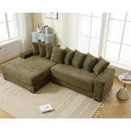 111  Corduroy L-Shaped Sectional Sofa with Left Chaise & 8 Pillows