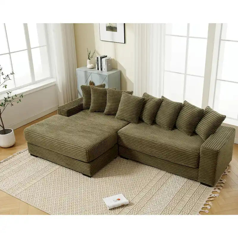 111  Corduroy L-Shaped Sectional Sofa with Left Chaise & 8 Pillows