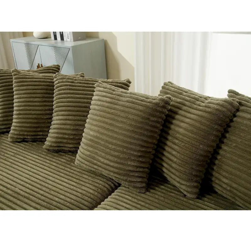 111  Corduroy L-Shaped Sectional Sofa with Left Chaise & 8 Pillows