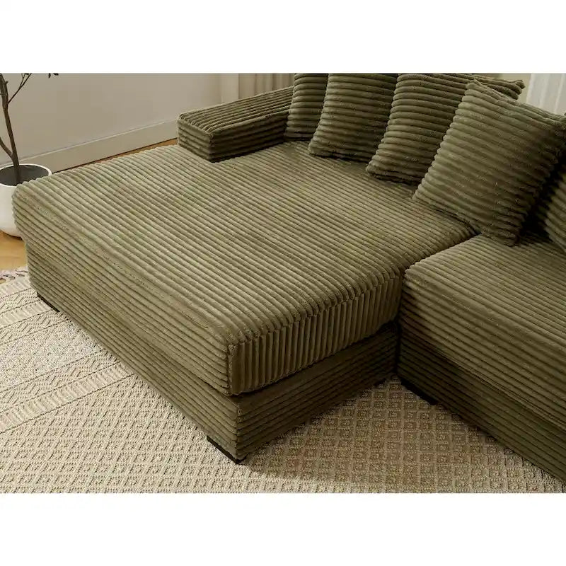 111  Corduroy L-Shaped Sectional Sofa with Left Chaise & 8 Pillows