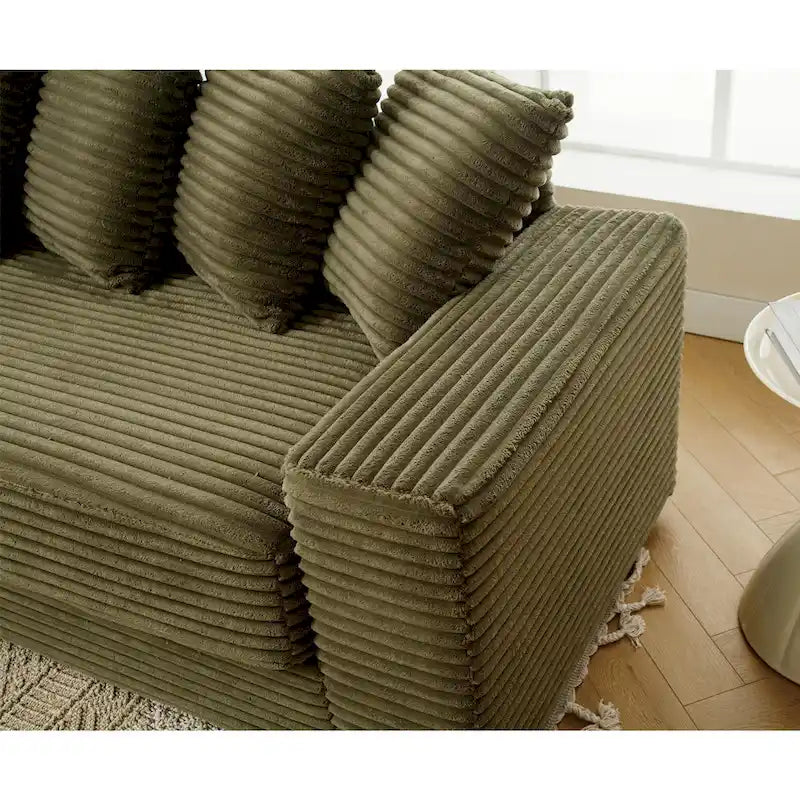 111  Corduroy L-Shaped Sectional Sofa with Left Chaise & 8 Pillows