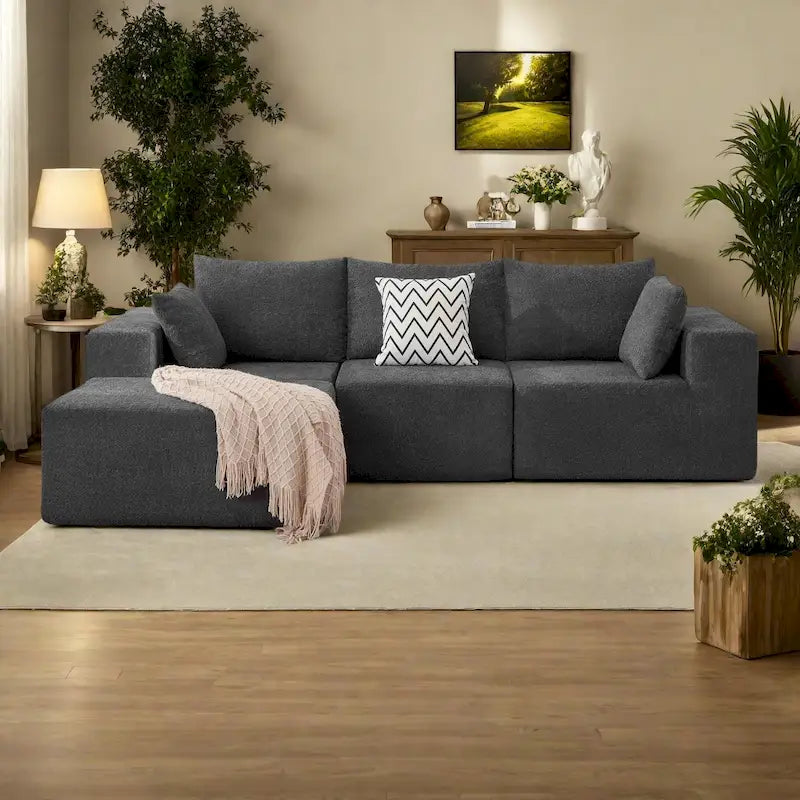 103  Fabric Modular Sectional Sofa with Deep Seats, L-Shaped Cloud Couch and Chaise, No Assembly Required