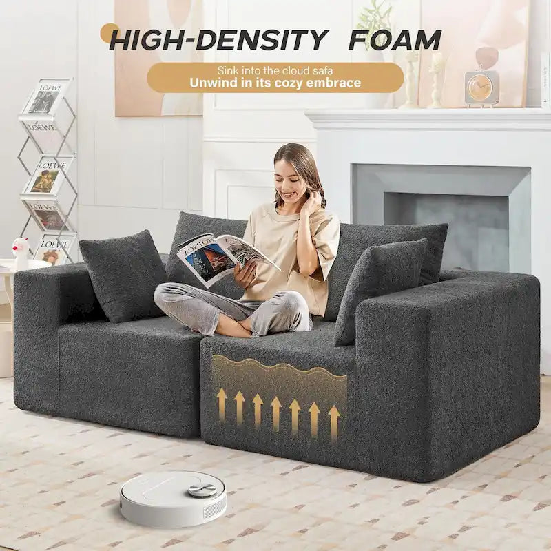 103  Fabric Modular Sectional Sofa with Deep Seats, L-Shaped Cloud Couch and Chaise, No Assembly Required