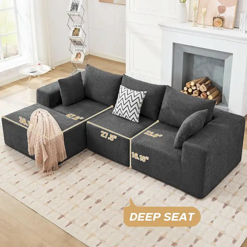 103  Fabric Modular Sectional Sofa with Deep Seats, L-Shaped Cloud Couch and Chaise, No Assembly Required
