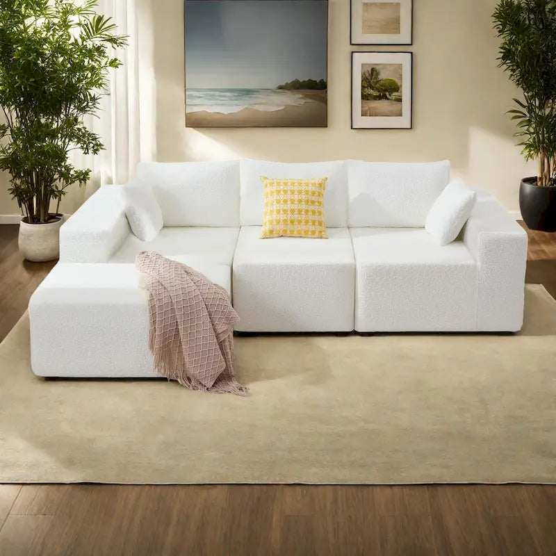 103  Fabric Modular Sectional Sofa with Deep Seats, L-Shaped Cloud Couch and Chaise, No Assembly Required