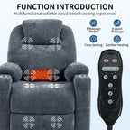 Blue Lift Recliner with 8-Point Massage, Lumbar Heating, Dual USB Ports, and Stainless Steel Cup Holders