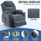 Blue Lift Recliner with 8-Point Massage, Lumbar Heating, Dual USB Ports, and Stainless Steel Cup Holders