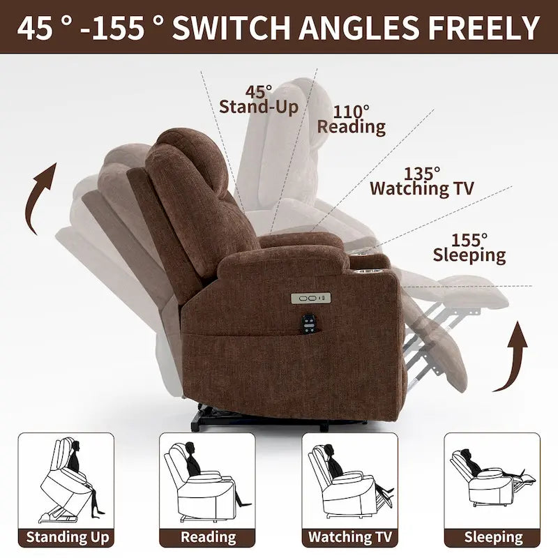 Blue Lift Recliner with 8-Point Massage, Lumbar Heating, Dual USB Ports, and Stainless Steel Cup Holders