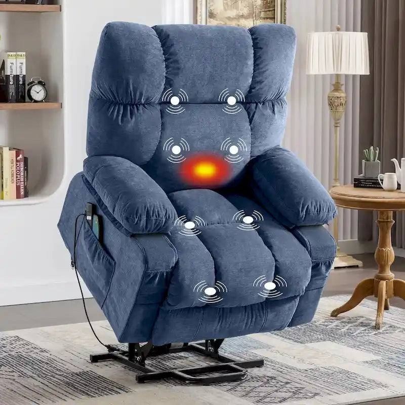 Blue Power Lift Recliner with Heat, Massage & USB Ports