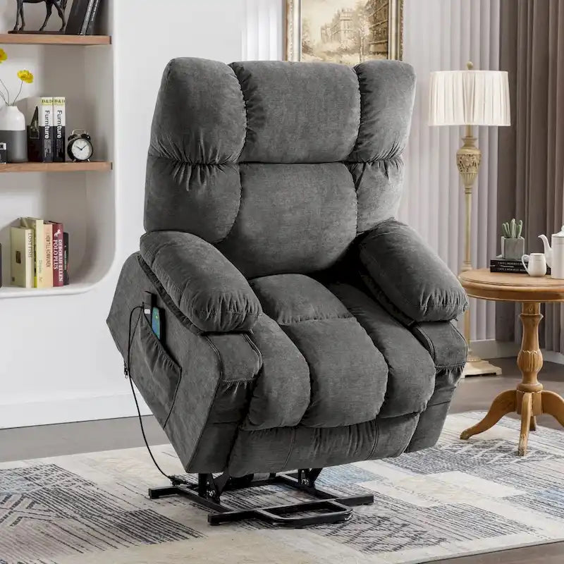 Blue Power Lift Recliner with Heat, Massage & USB Ports