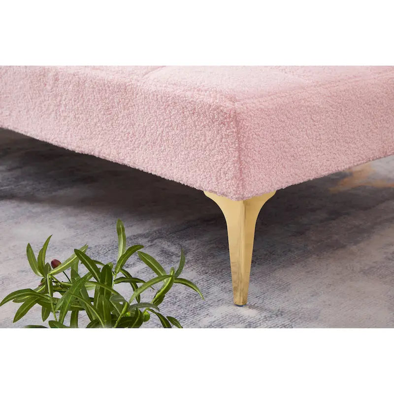 Pink Teddy Chenille Single Modular Sofa Bed with Solid Wood Frame for Living Room