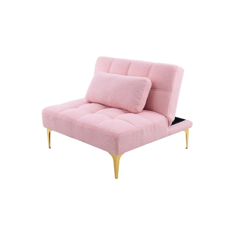 Pink Teddy Chenille Single Modular Sofa Bed with Solid Wood Frame for Living Room