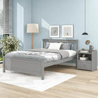 Grey Full Size Platform Pine Wooden Bed with Headboard & Footboard