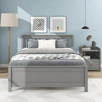 Grey Full Size Platform Pine Wooden Bed with Headboard & Footboard
