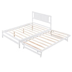 Modern Full Size Pine Wood Platform Bed with Adjustable Trundle