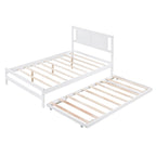 Modern Full Size Pine Wood Platform Bed with Adjustable Trundle