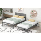 Modern Full Size Pine Wood Platform Bed with Adjustable Trundle