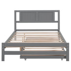 Modern Full Size Pine Wood Platform Bed with Adjustable Trundle
