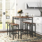 Rustic Style 5-Piece Dining Set with Rectangular Table and 4 High Stools Dining Chairs