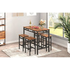 Rustic Style 5-Piece Dining Set with Rectangular Table and 4 High Stools Dining Chairs