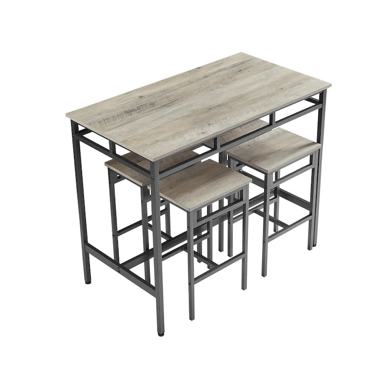 Rustic Style 5-Piece Dining Set with Rectangular Table and 4 High Stools Dining Chairs