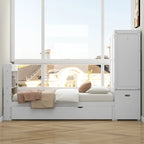 Twin Platform Bed with Storage Headboard, Pull-Out Shelves, and Trundle