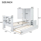 Twin Platform Bed with Storage Headboard, Pull-Out Shelves, and Trundle
