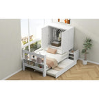 Twin Platform Bed with Storage Headboard, Pull-Out Shelves, and Trundle