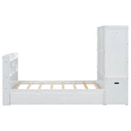 Twin Platform Bed with Storage Headboard, Pull-Out Shelves, and Trundle