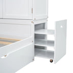 Twin Platform Bed with Storage Headboard, Pull-Out Shelves, and Trundle