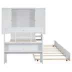 Twin Platform Bed with Storage Headboard, Pull-Out Shelves, and Trundle