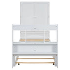 Twin Platform Bed with Storage Headboard, Pull-Out Shelves, and Trundle