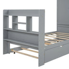 Twin Platform Bed with Storage Headboard, Pull-Out Shelves, and Trundle