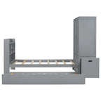 Twin Platform Bed with Storage Headboard, Pull-Out Shelves, and Trundle