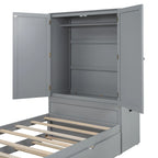 Twin Platform Bed with Storage Headboard, Pull-Out Shelves, and Trundle