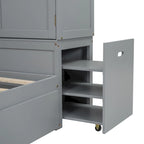 Twin Platform Bed with Storage Headboard, Pull-Out Shelves, and Trundle