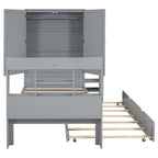 Twin Platform Bed with Storage Headboard, Pull-Out Shelves, and Trundle