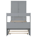 Twin Platform Bed with Storage Headboard, Pull-Out Shelves, and Trundle
