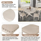 Antique White Vintage 5-Piece Wooden Dining Table Set with Expandable Round Table & 4 Chairs