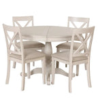 Antique White Vintage 5-Piece Wooden Dining Table Set with Expandable Round Table & 4 Chairs