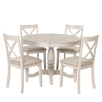 Antique White Vintage 5-Piece Wooden Dining Table Set with Expandable Round Table & 4 Chairs
